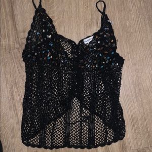 1970s Crochet Beaded Top